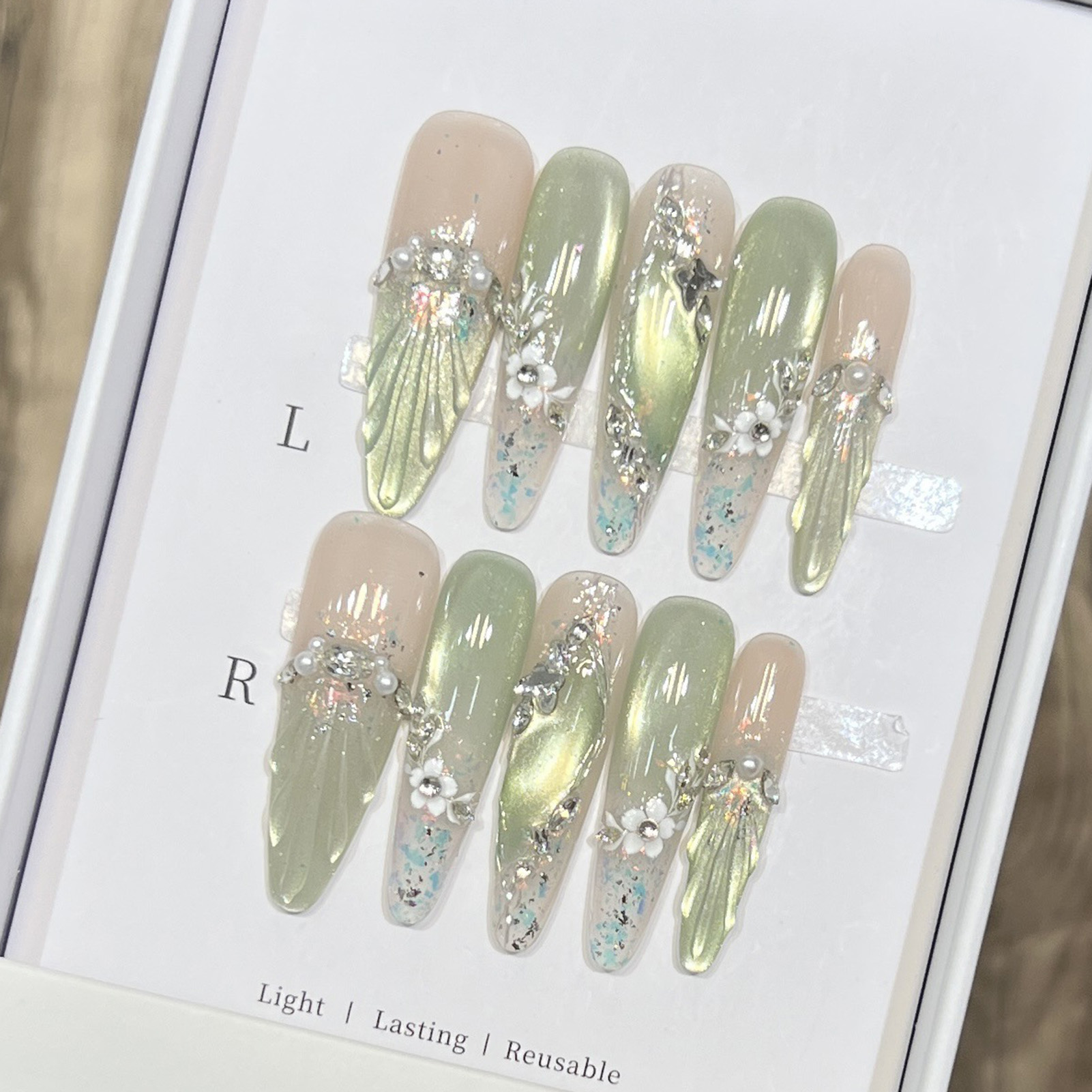 Resin Art Flower - 10 szt. Długie Sztuczne Paznokcie Migdałki