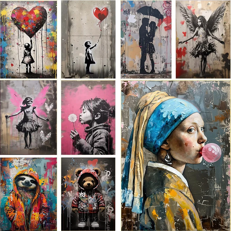Resin Art On Wall - Banksy Graffiti Chłopiec Dziewczynka z Balonem