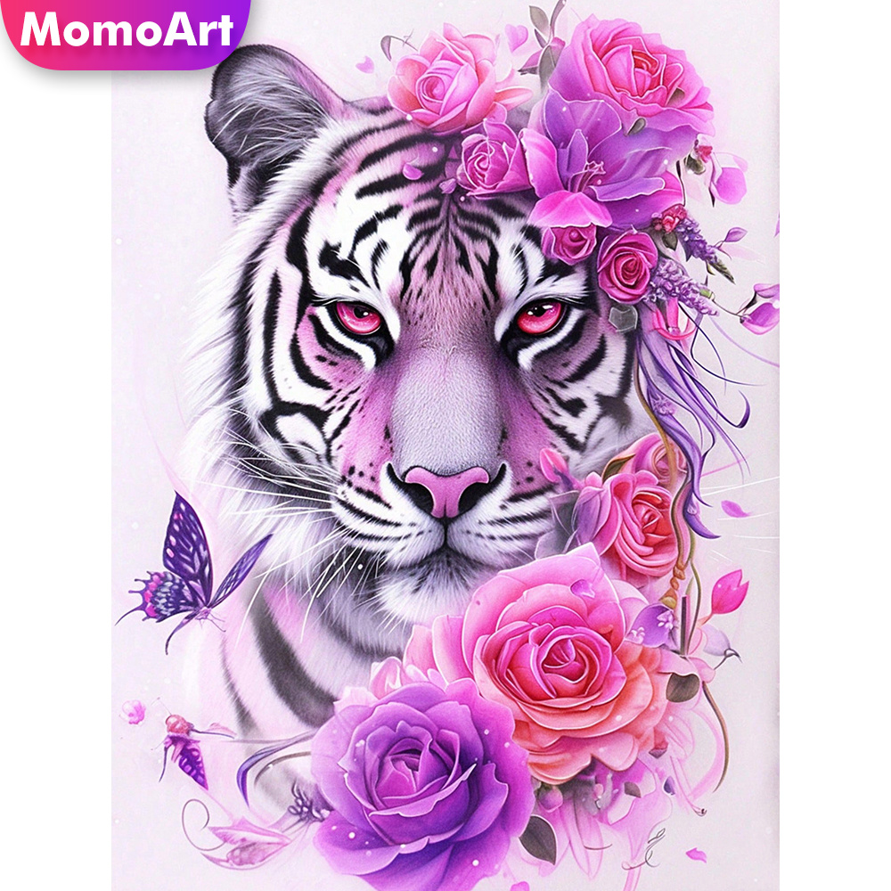 Resin Art With Rose - Momoart Nowość Haft Diamentowy Tygrys Zwierzę