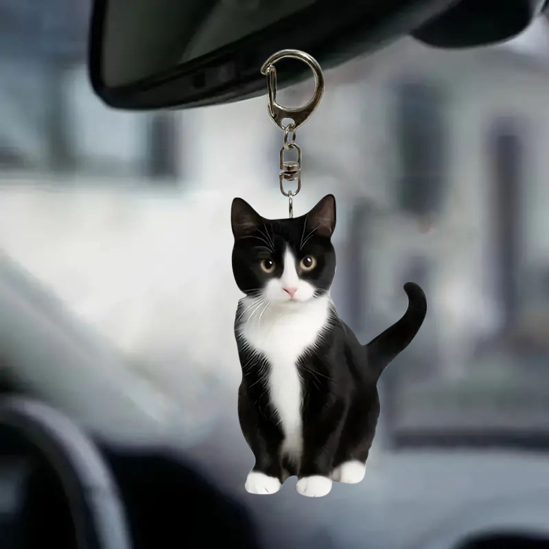 Czarno-biały brelok z kotem 2d – Resin Art Design Keychain recenzja i cena